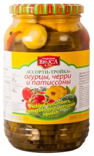 Picture of Pickled Cucumbers, Tomatoes and Pattypan Squash 920g