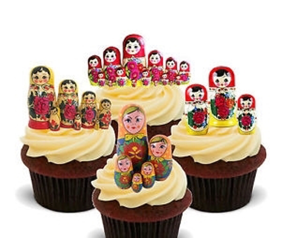 Matryoshka Russian Dolls Edible Cupcake Toppers Stand Up Wafer Cake Decorations Pack Of 12