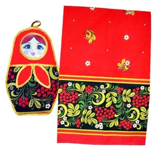 Picture of Set of towel and pot holder Matryoshka doll "Khokhloma"
