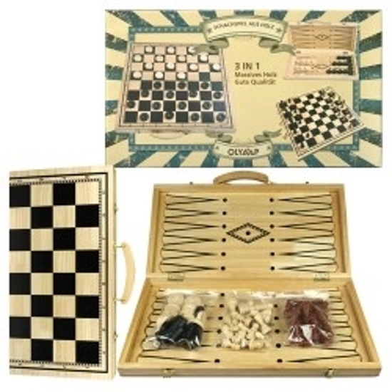 deluxe wooden 3-in-1 chess backgammon and checker set