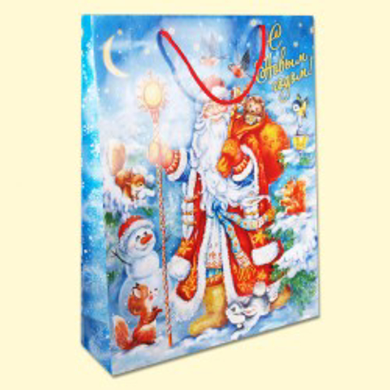 Изображение  Подарочный бумажный пакет "Рождественский лес", 31x40x9 см, синий - 1 шт.