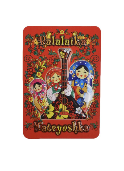 Picture of Matryoshka Magnet with Balalaika on a Red Background - 1pc