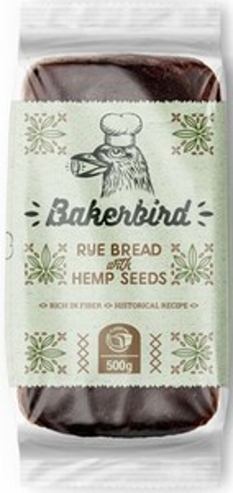 Изображение Хлеб ржаной цельнозерновой с семенами конопли, Bakerbird 500г