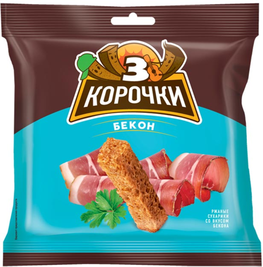 Изображение «3 Корочки», сухарики со вкусом бекона, 40 г