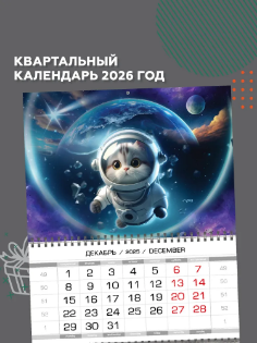 Изображение Календарь квартальный настенный 2026 год "Кот космонавт"