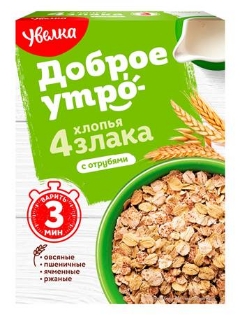 Изображение Хлопья Увелка 4-х зерновые с отрубями 350g 733