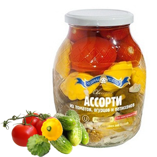 Изображение Ассорти Огурцы, Помидоры, Патиссоны 900ml